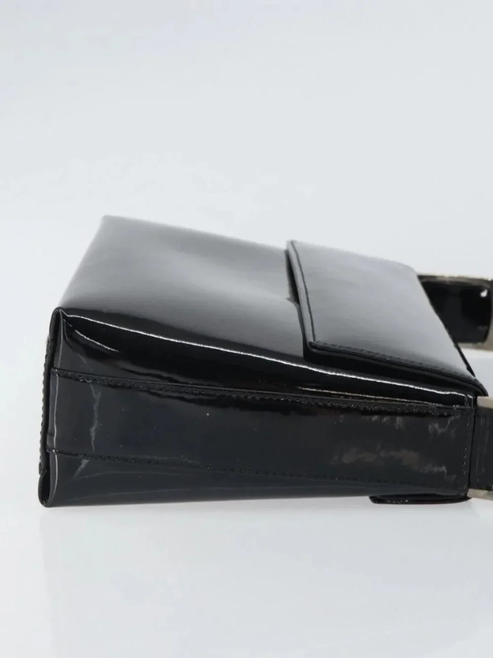 Salvatore Ferragamo Shoulder Bag Patent leather Black Silver Auth bs32415